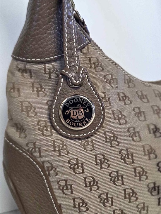 Dooney & Bourke Handbags - Dooney & Bourke Brown Taupe Logo-Print Shoulder Bag